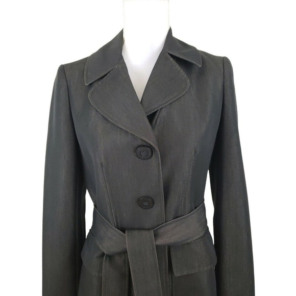 NINE WEST~Woman Size 2~ Black/Gold Trench Coat Button Up, Belted. - Picture 5 of 9